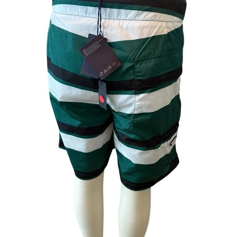PRADA UB334 Men's Green Boxer Baiadera Nylon Striped Swim Suit Sz. 50- 34